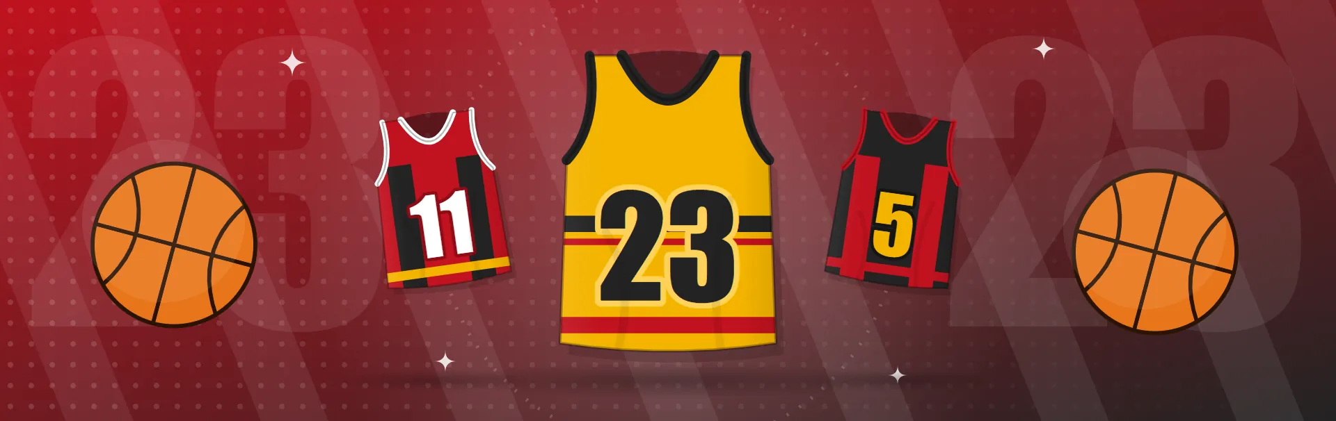 Illustrated basketball jerseys collection banner