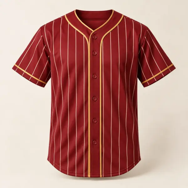 Main mockup of a crimson baseball jersey in the Crimson Baseline design