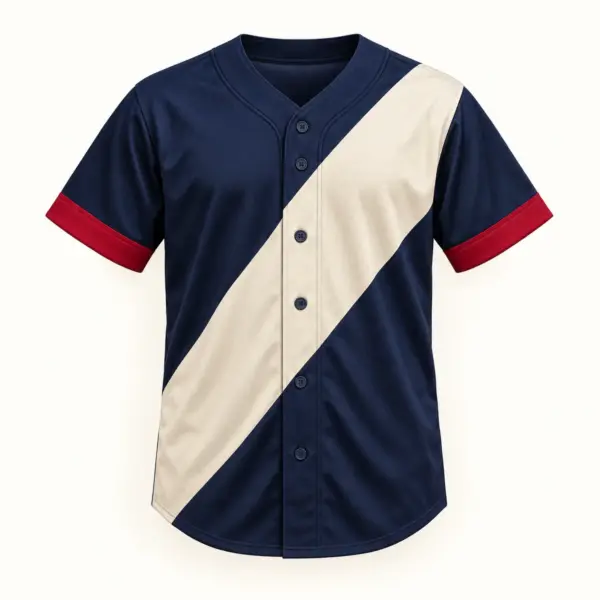 Main mockup of a navy baseball jersey in the Navy Ninth Inning design