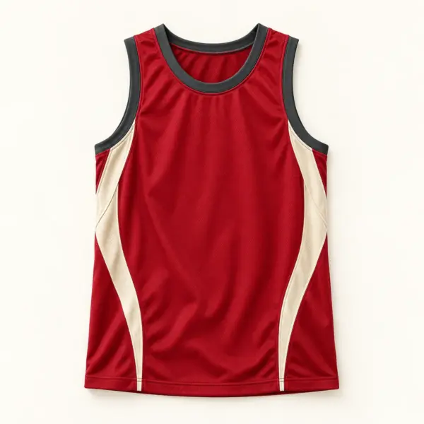 Main mockup of a crimson basketball jersey in the Crimson Crosscourt design