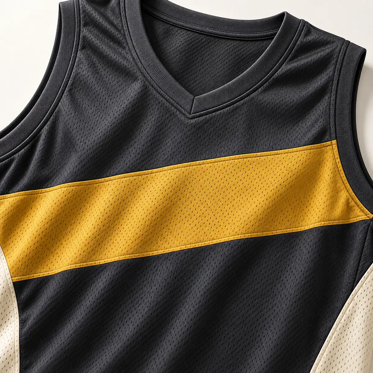 Detail mockup of a graphite basketball jersey in the Graphite Fast Break design