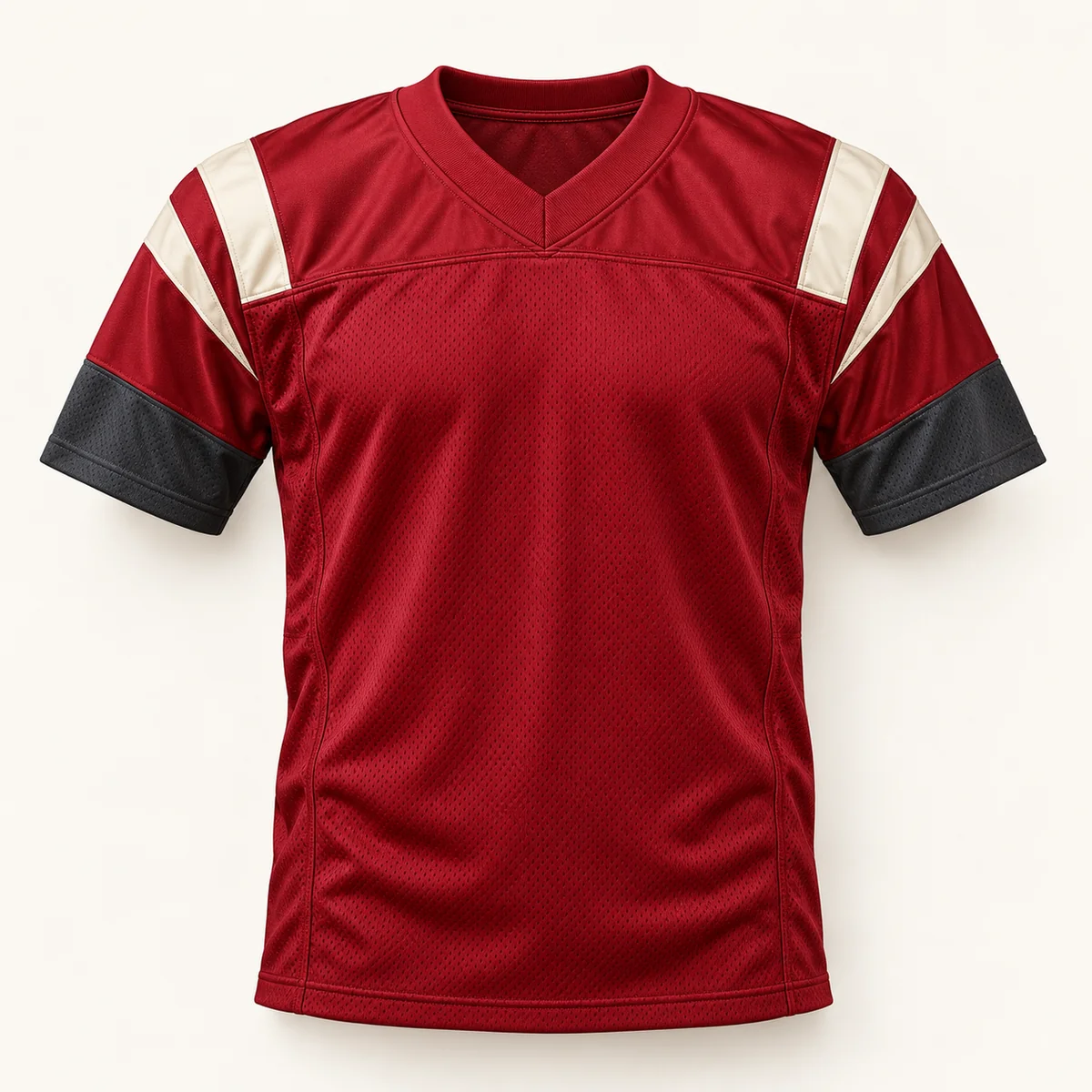 Main mockup of a crimson football jersey in the Crimson End Zone design