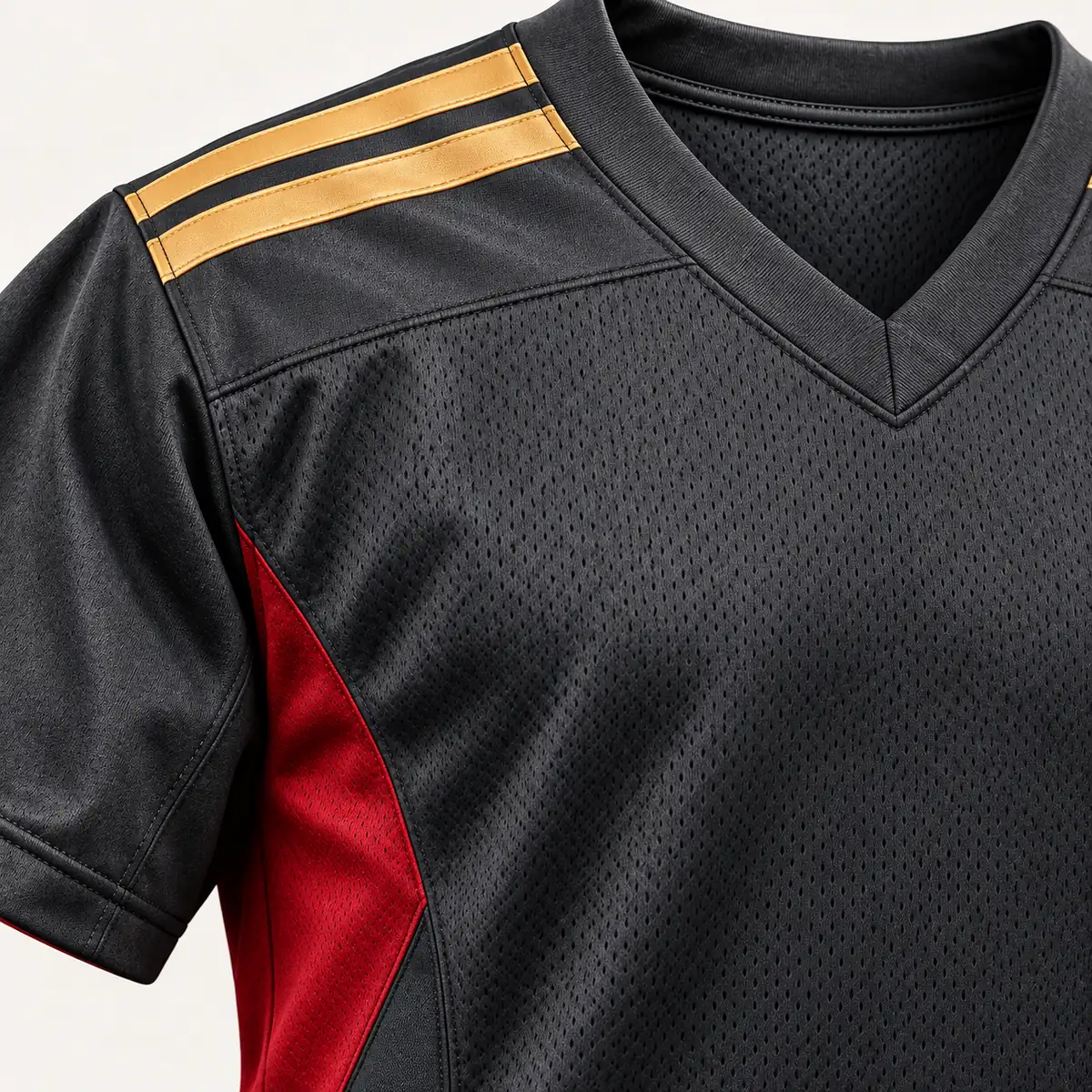 Detail mockup of a graphite football jersey in the Graphite Goal Line design