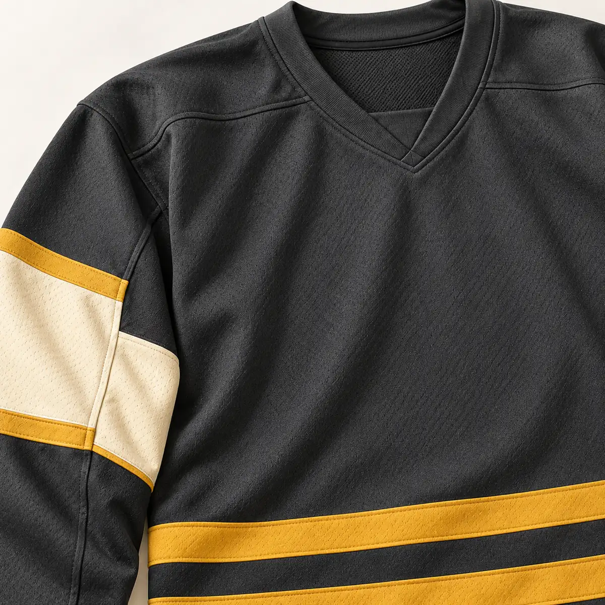 Detail mockup of a graphite hockey jersey in the Graphite Ice Line design