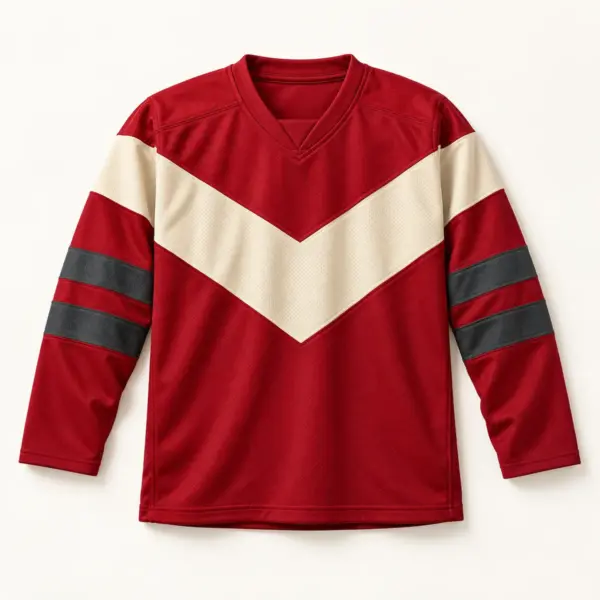 Main mockup of a crimson hockey jersey in the Crimson Rinkside design
