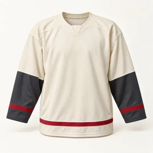 Main mockup of a cream hockey jersey in the Cream Winter Shift design