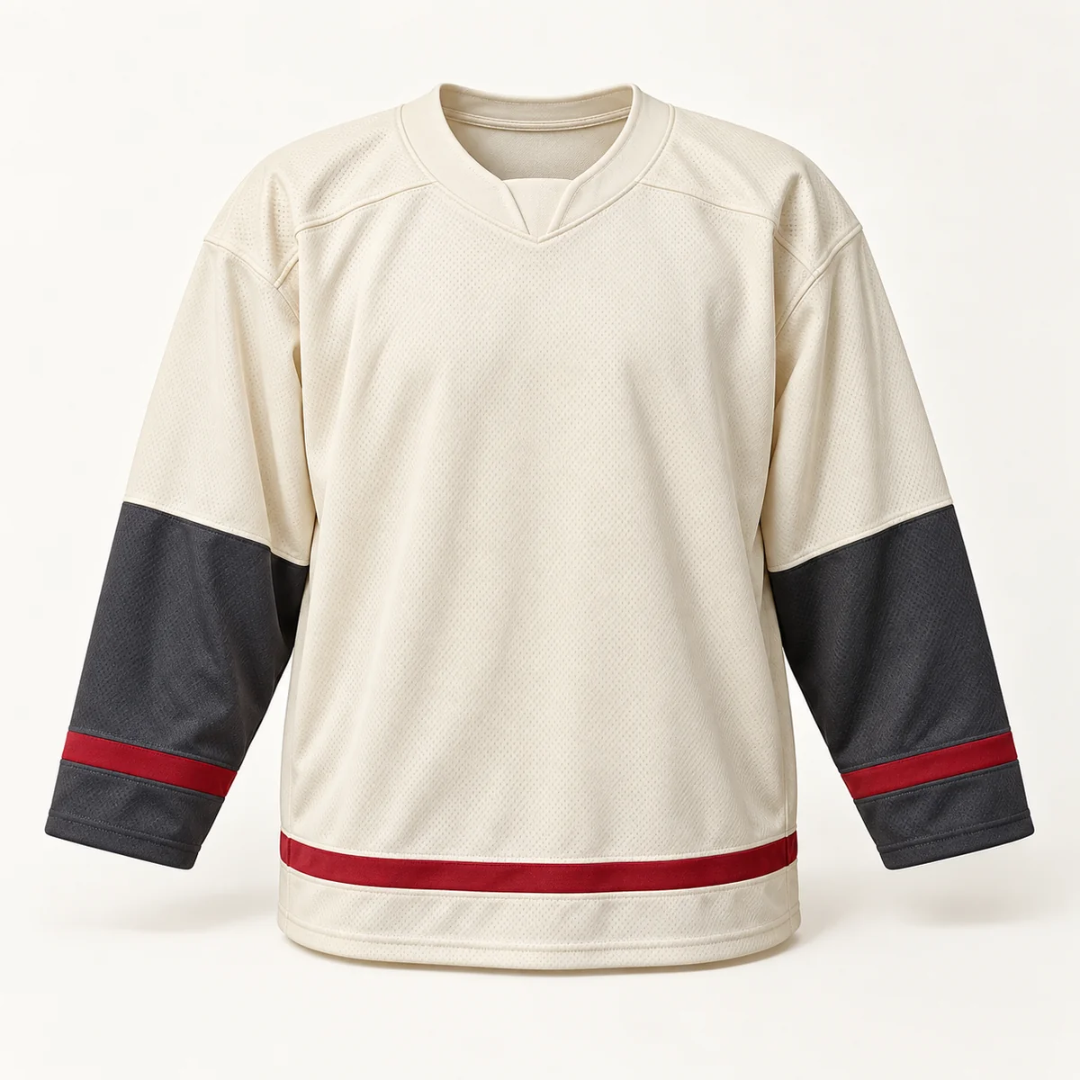 Main mockup of a cream hockey jersey in the Cream Winter Shift design