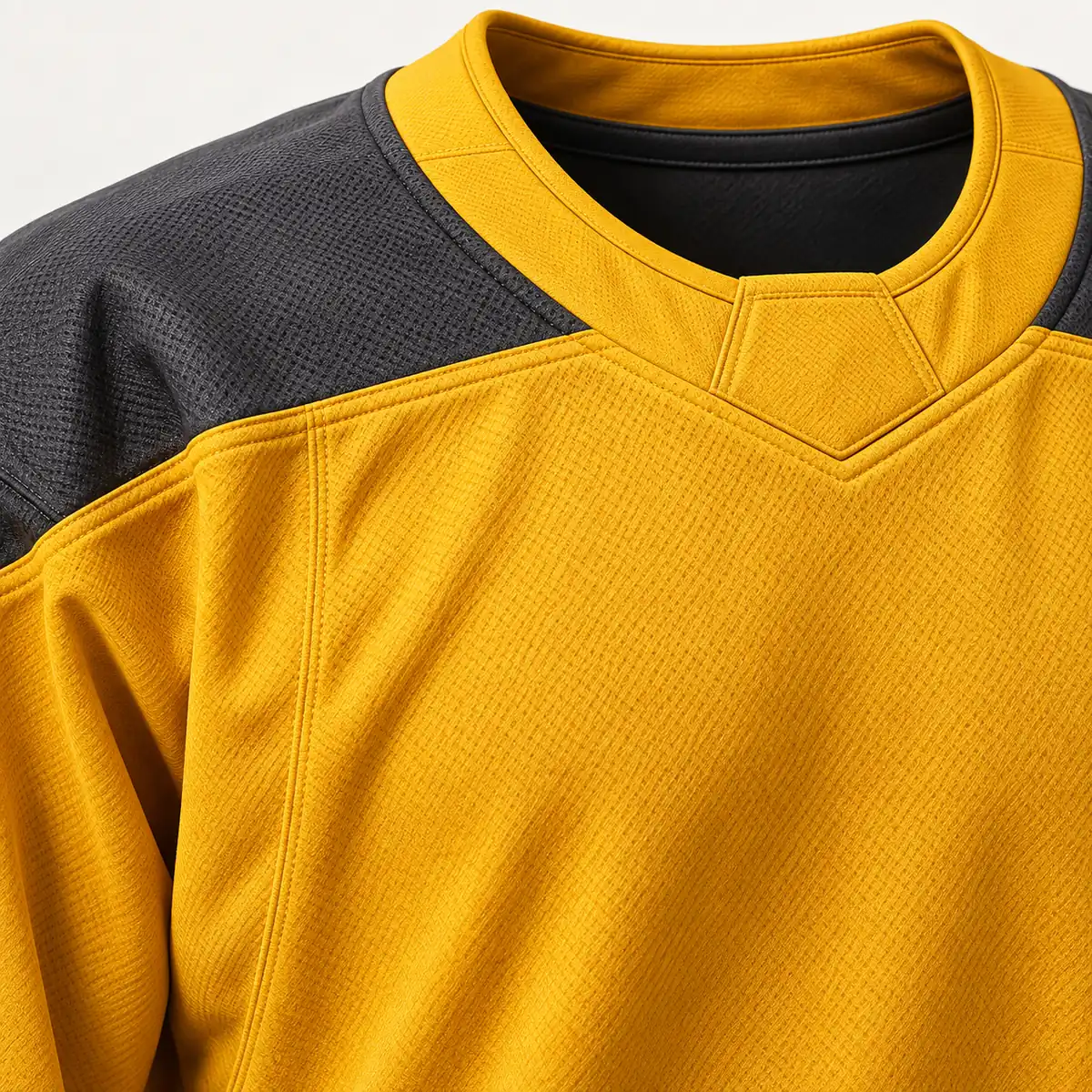 Detail mockup of a gold hockey jersey in the Gold Overtime design