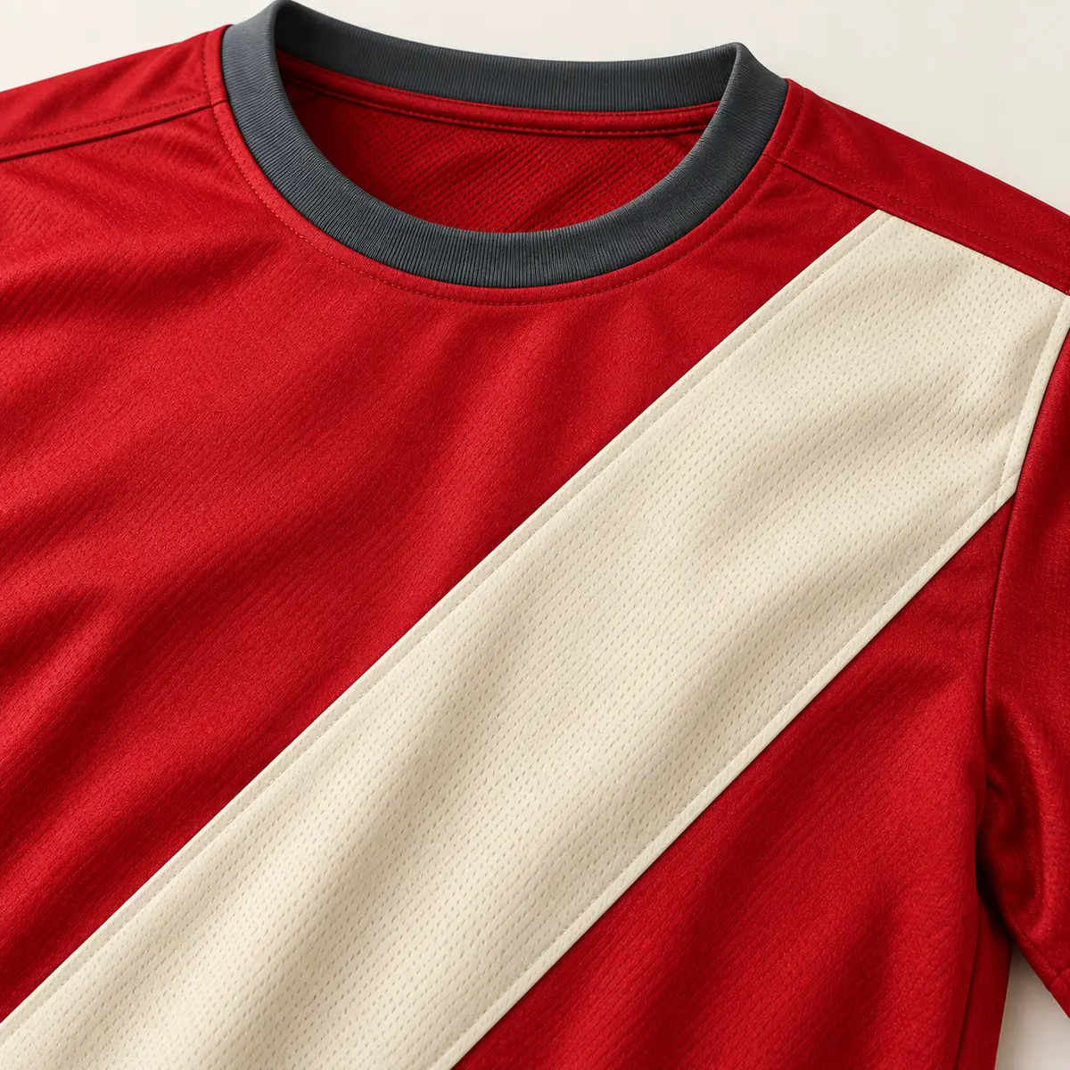 Detail mockup of a crimson soccer jersey in the Crimson Weekend Kick design