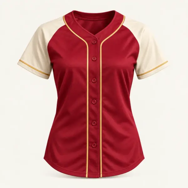 Main mockup of a crimson softball jersey in the Crimson Softball Swing design