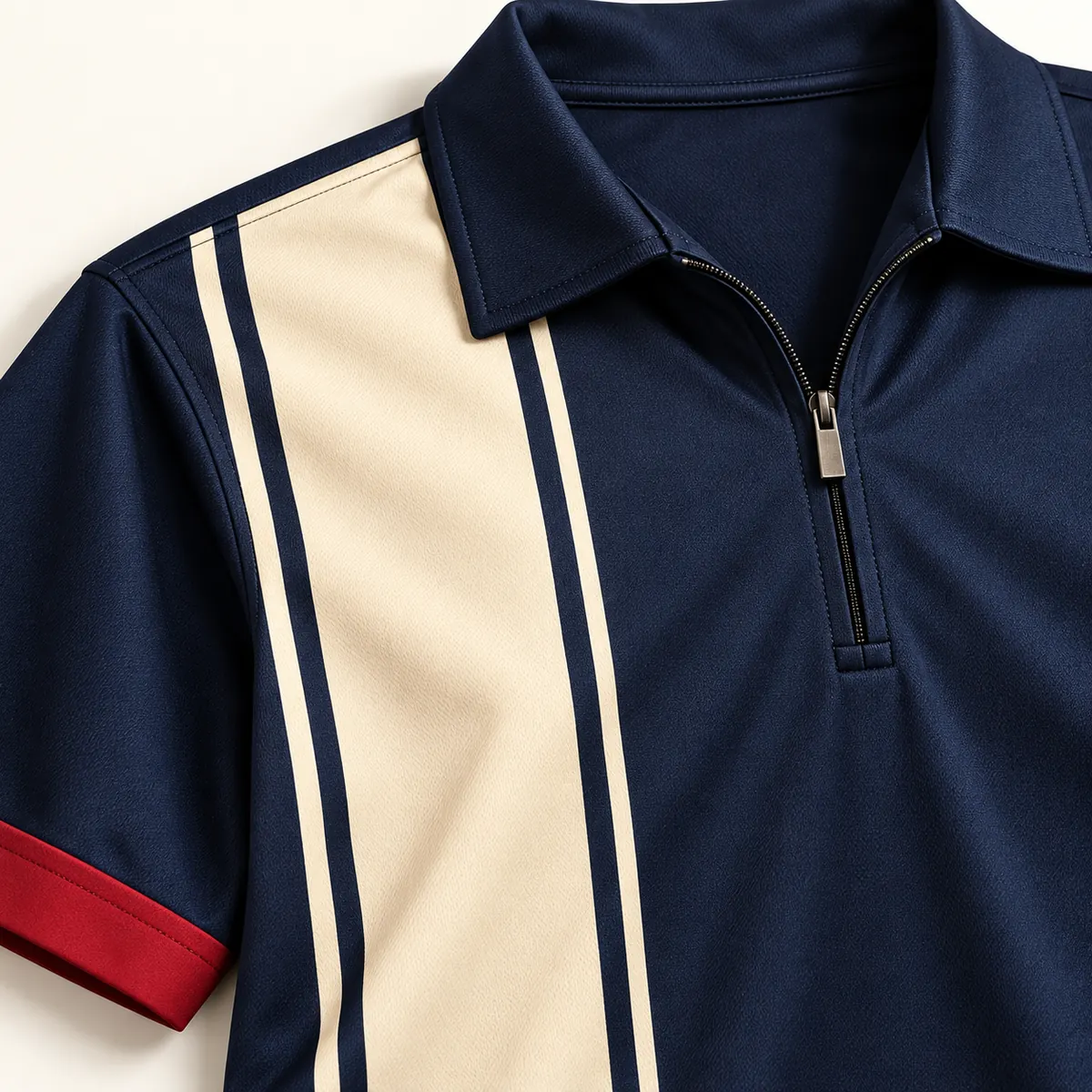 Detail mockup of a navy bowling jersey in the Navy Spare Frame design