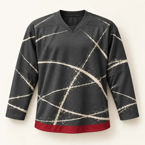 Main mockup of a graphite hockey jersey in the Graphite Frost Line design