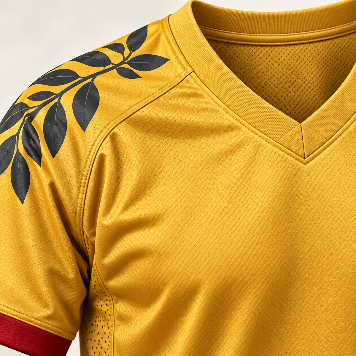 Detail mockup of a gold football jersey in the Gold Autumn Rally design