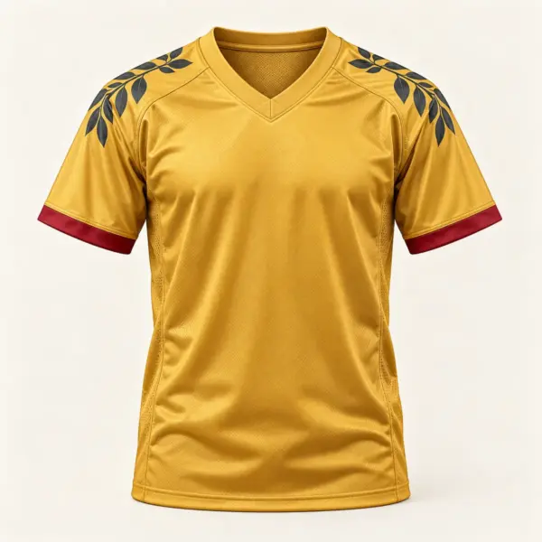 Main mockup of a gold football jersey in the Gold Autumn Rally design