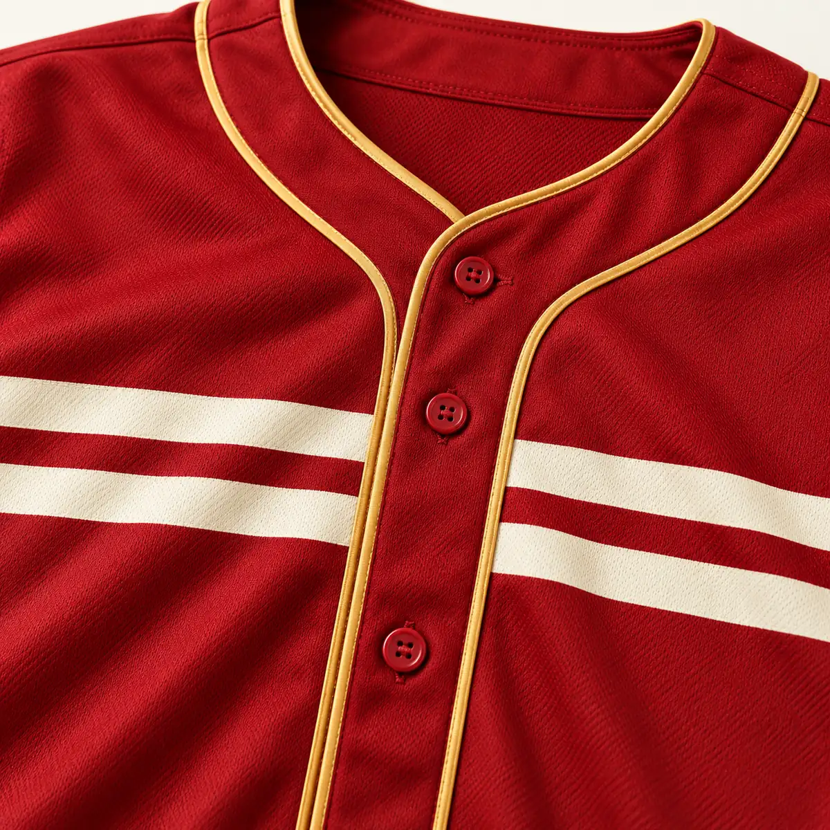 Detail mockup of a crimson baseball jersey in the Crimson Shared Moment design