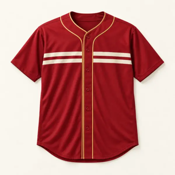 Main mockup of a crimson baseball jersey in the Crimson Shared Moment design