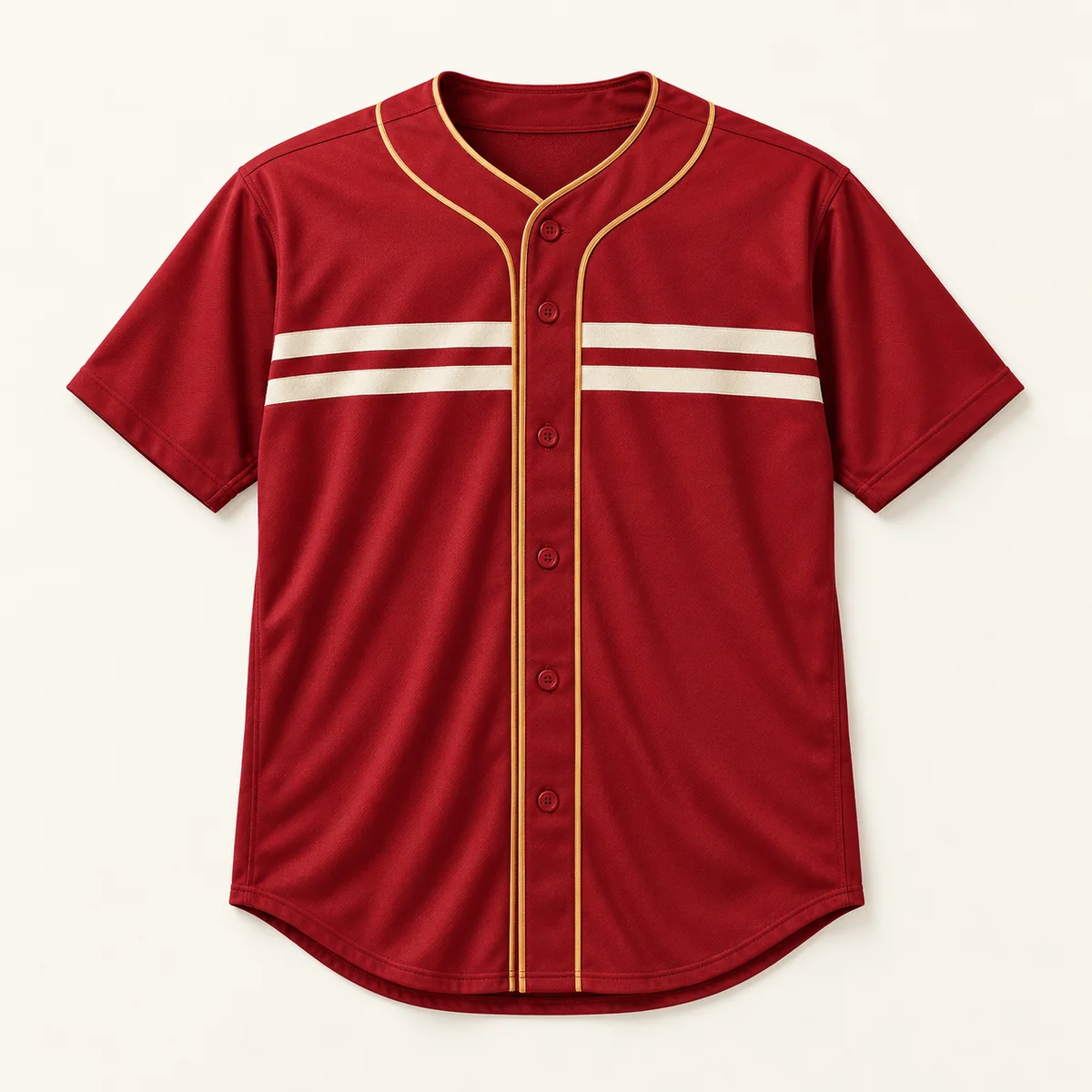 Main mockup of a crimson baseball jersey in the Crimson Shared Moment design